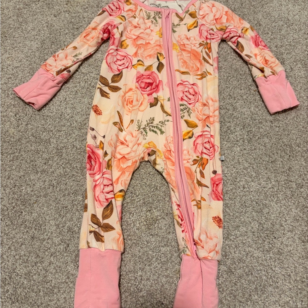 Caden Lane Pink Floral Kids Footie